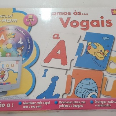 Caixa de jogo educativo para ensino das vogais para crianças 3-4 anos com CD-ROM e cartas ilustradas