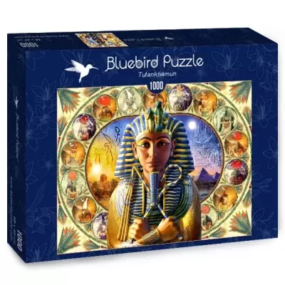 Caixa de puzzle Bluebird Puzzle Tutankhamun 1000 peças com imagem do faraó e símbolos egípcios