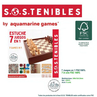 Jogo de tabuleiro S.O.S. TENIBLES com 7 jogos em 1 e selo FSC.