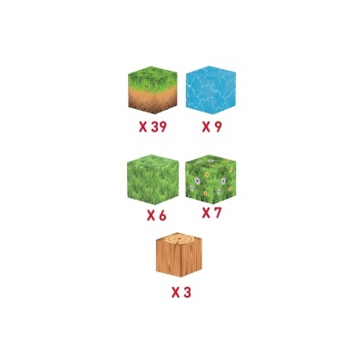 Cinco tipos de cubos ilustrados com quantidades, em fundo branco.