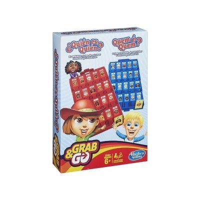 Caixa do jogo de tabuleiro Who is Who? & Grab Go da Hasbro Gaming em azul e vermelho