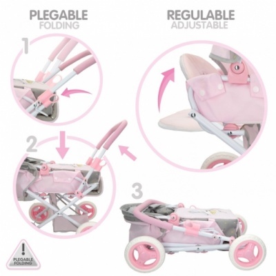 Carrinho de bebé cor-de-rosa dobrável e ajustável
