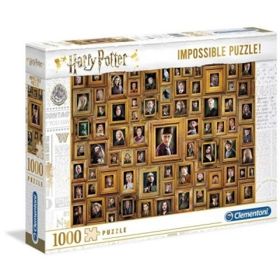 Caixa de puzzle Harry Potter 1000 peças Clementoni com imagens de retratos em molduras douradas