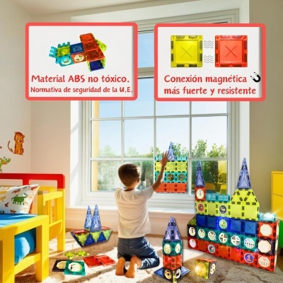 Brinquedo magnético de construção infantil com peças coloridas de plástico ABS transparente