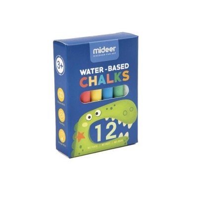 Embalagem azul de giz de cera à base de água com 12 cores e ilustração de crocodilo