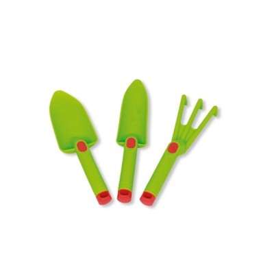 Conjunto de ferramentas de jardinagem verdes e vermelhas