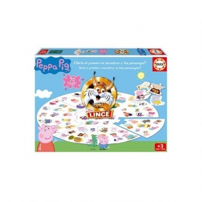 Jogo de tabuleiro Peppa Pig com figuras coloridas e roda central com lince