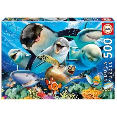 Caixa de puzzle EDUCA com 500 peças, imagem de animais marinhos coloridos