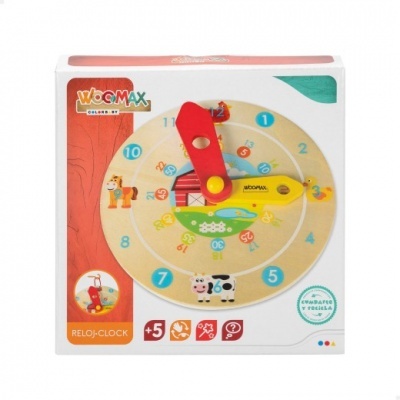 Relógio educativo de madeira WOOMAX com animais e ponteiros coloridos