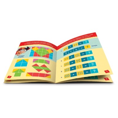 Livro aberto com actividades geométricas coloridas