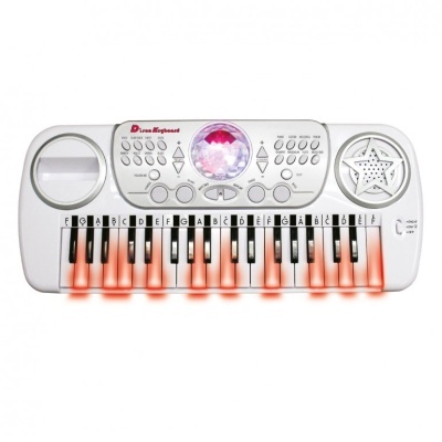 Teclado infantil branco com 32 teclas e luzes vermelhas