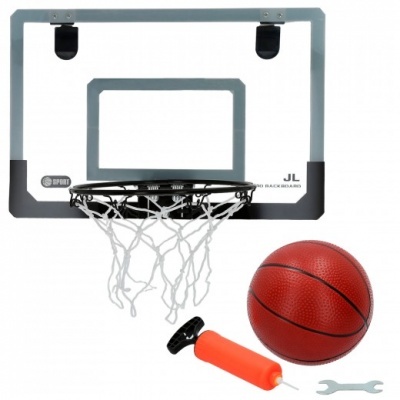 Conjunto de basquetebol com tabela acrílica, aro, rede, bola, bomba de ar e chave inglesa