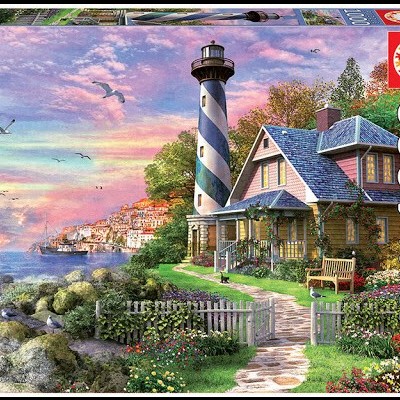 Caixa de puzzle EDUCA 1000 peças com imagem de casa, farol e jardim