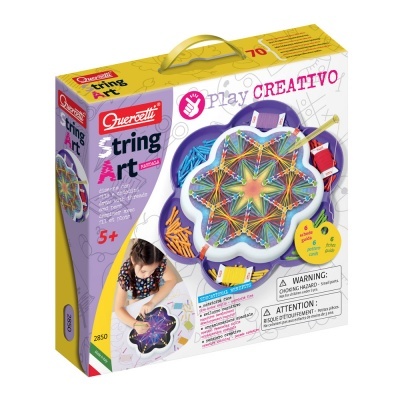 Pack Quercetti String Art com base branca em forma de flor e fio colorido para crianças a partir de 5 anos