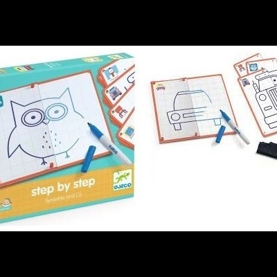 Conjunto de desenho passo a passo com quadro branco, marcador, apagador e cartas de desenho