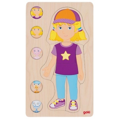 Quebra-cabeças de madeira com figura de menina e peças redondas adicionais