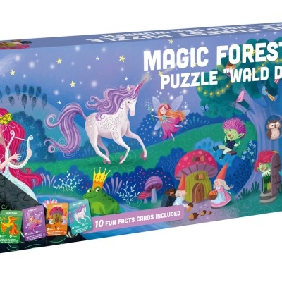 Caixa de puzzle Magic Forest Puzzle com tema de floresta mágica e personagens fantásticos