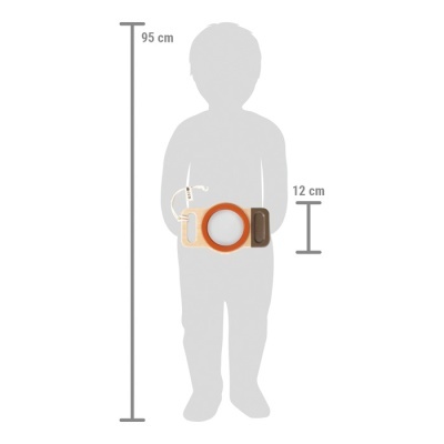 Silhueta de criança com fita métrica colorida na cintura, medidas 95 cm e 12 cm indicadas
