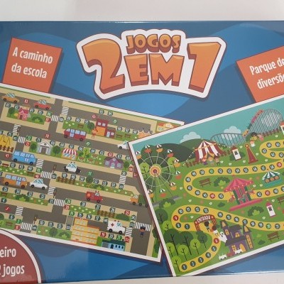 Embalagem de jogo de tabuleiro 2 em 1 com dois temas, caminho da escola e parque de diversões, para crianças a partir de 3 anos