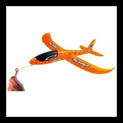 Avião de espuma laranja com texto ALPSSE e MINICORSA