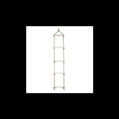 Escada de corda com degraus de madeira clara e cordas naturais