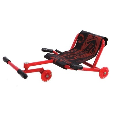 Carrinho de corrida infantil vermelho com assento de tecido preto e vermelho