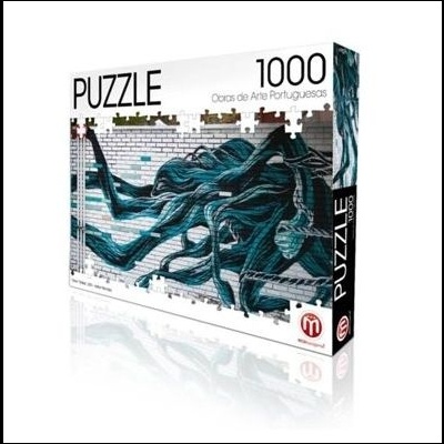 Caixa de puzzle 1000 peças com ilustração artística em azul e preto