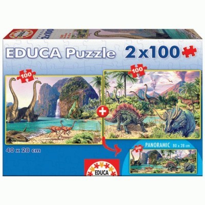 Caixa de puzzle EDUCA 2x100 peças com imagens de dinossauros