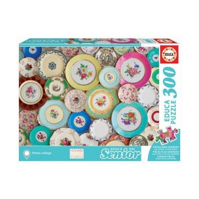 Caixa de puzzle EDUCA Senior com 300 peças, imagem de colagem de pratos decorativos coloridos