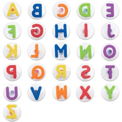 Letras coloridas do alfabeto em círculos brancos com ventosas