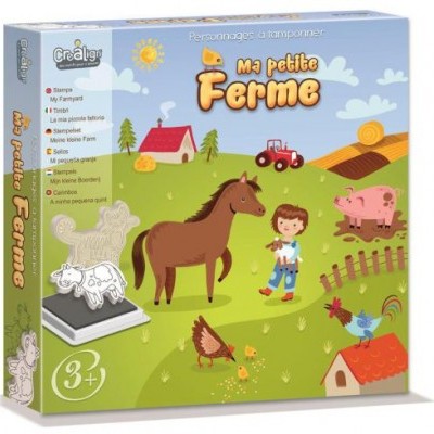 Caixa de brinquedo 'Ma petite Ferme' com selo para carimbar animais da quinta e cenário ilustrado
