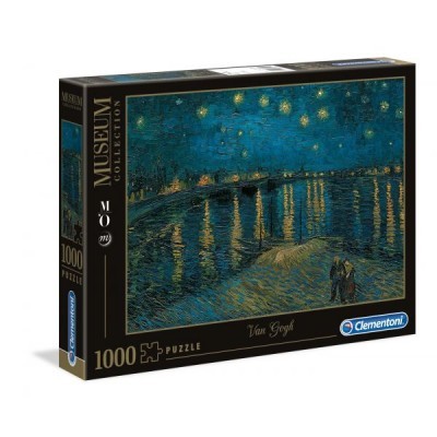 Caixa de puzzle Clementoni Museum Collection Van Gogh 1000 peças com pintura Noite Estrelada Sobre o Ródano.