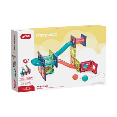 Brinquedo construção magnética Giros 37 peças coloridas transparentes
