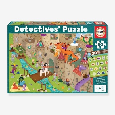 Caixa de quebra-cabeças Detectives' Puzzle com ilustração de castelo e dragão