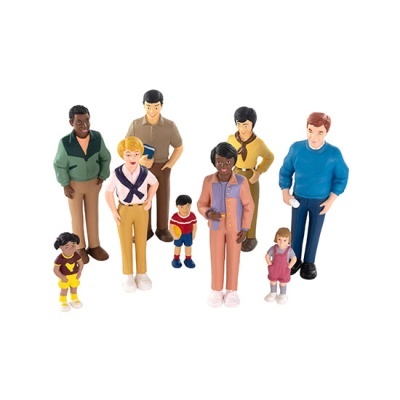 Conjunto de figuras humanas de plástico em diferentes roupas e cores