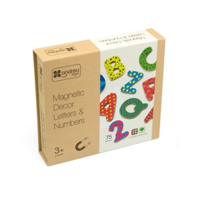 Caixa de letras e números magnéticos coloridos, embalagem Andreu Toys