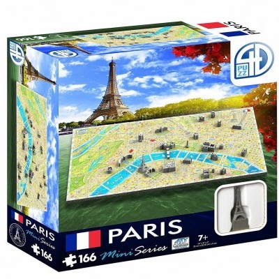 Caixa de puzzle Mini Series Paris com imagem da Torre Eiffel e mapa da cidade.