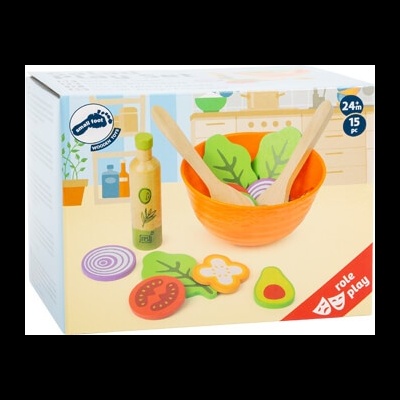 Conjunto de acessórios de cozinha para crianças em madeira com tijela e vegetais coloridos