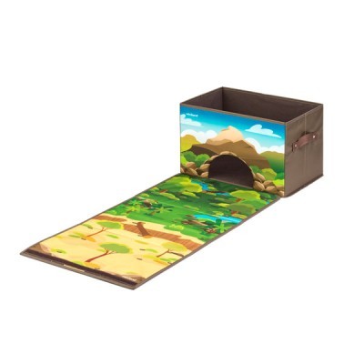 Caixa de armazenamento castanha com tapete ilustrado desdobrável