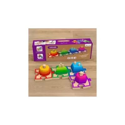 Brinquedo de comboios de madeira coloridos com embalagem roxa