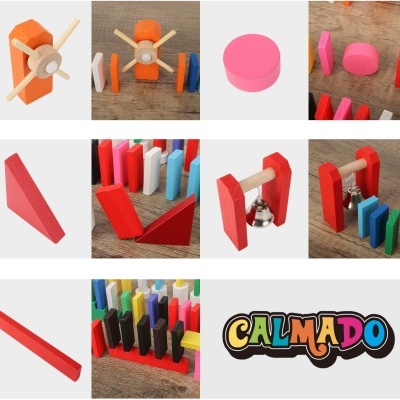 Dominós de madeira coloridos com texto CALMADO