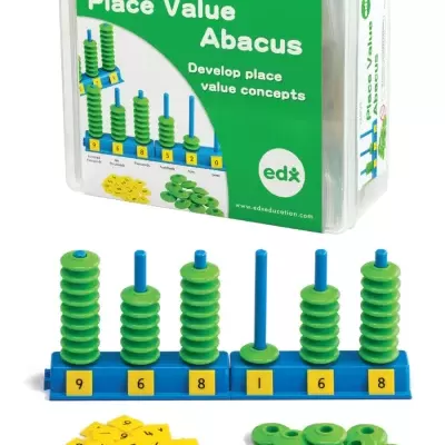 Jogo educativo Place Value Abacus para crianças, peças azuis, verdes e amarelas, embalagem transparente