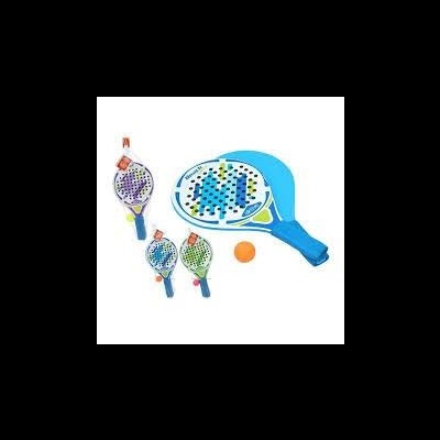 Conjunto de 4 raquetes de padel coloridas com bola pequena laranja