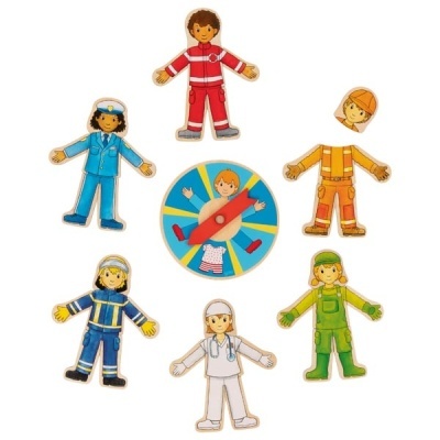 Figuras de madeira articuladas de várias profissões com disco giratório para vestir