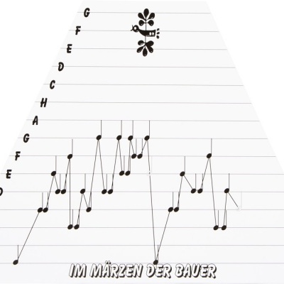 Partitura triangular com notas musicais e texto IM MÄRZEN DER BAUER
