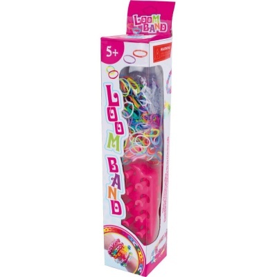 Embalagem da marca Loop Band com elásticos coloridos e placa para montagem