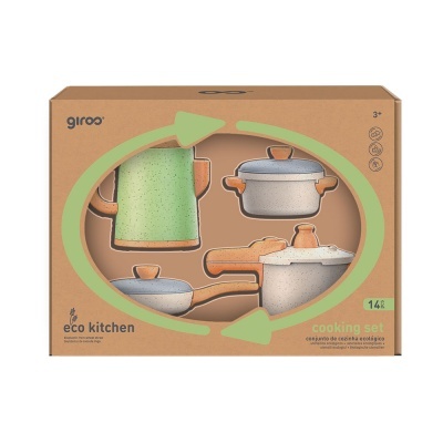 Conjunto de cozinha ecológico para crianças com 14 peças em caixa de papelão castanha