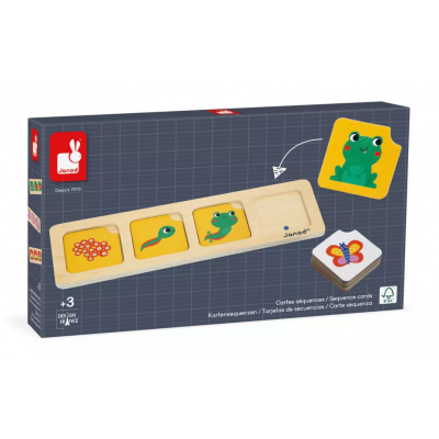 Jogo de sequência infantil Janod com tabuleiro de madeira e cartas coloridas
