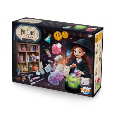 Caixa do jogo educativo Potions Lab com ilustração de rapariga a fazer experiências de poções