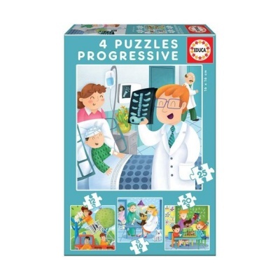 Caixa de 4 puzzles progressivos EDUCA com ilustrações médicas coloridas